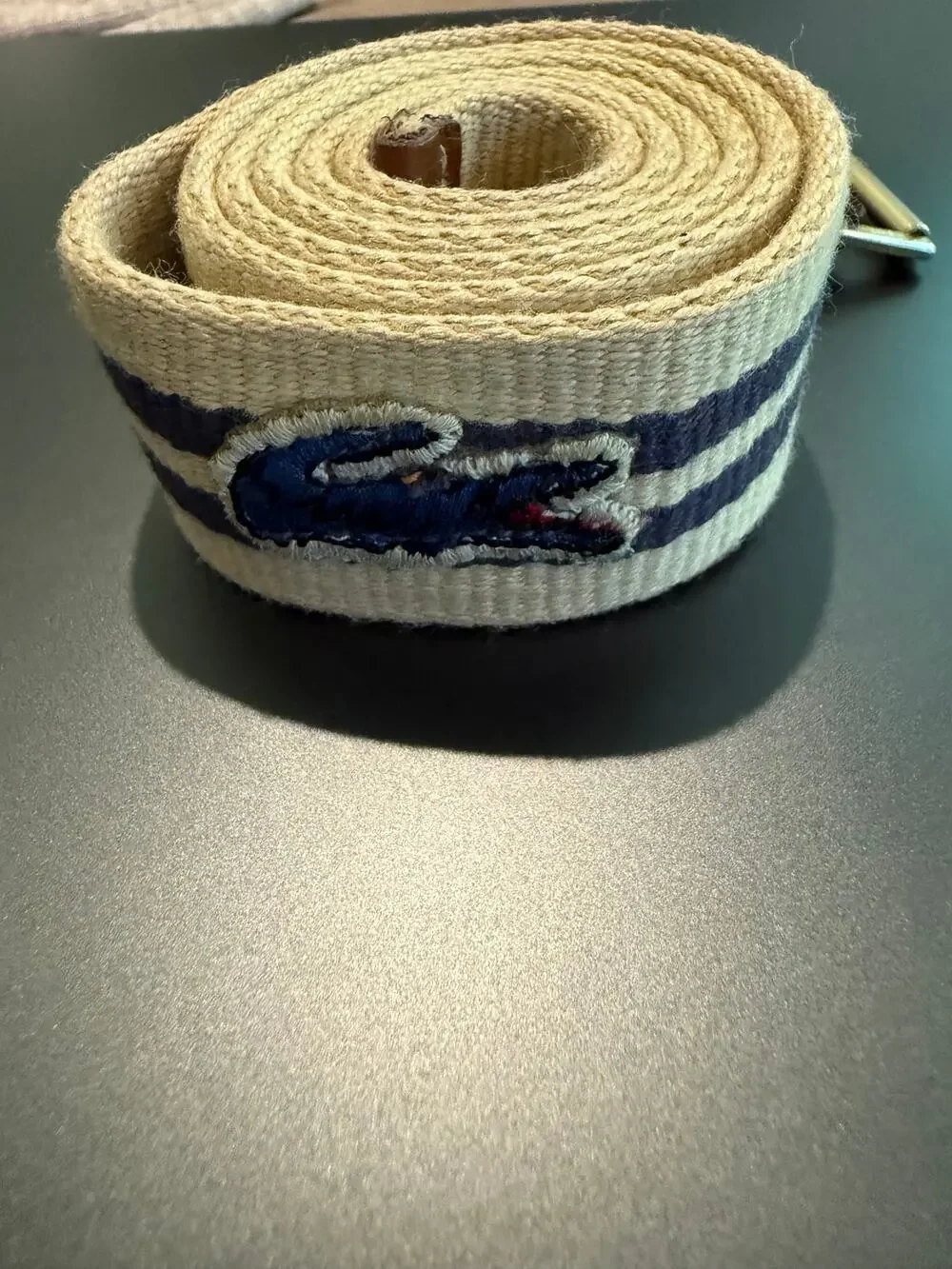 VTG 70's 80's Izod Lacoste Reversible Surcingle Belt Made in Italy Stripe Canvas
